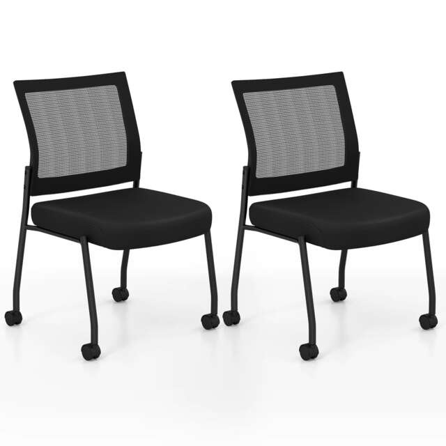 COSTWAY Set of 2 Armless Waiting Room Chair with Wheels Black