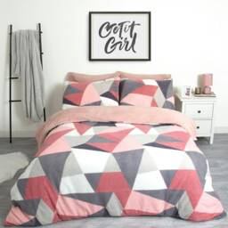 OHS Geometric Shapes Teddy Fleece Duvet Cover and Pillowcase Set, Single - Blush Pink