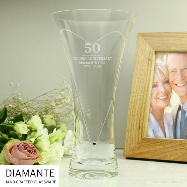 Personalised Special Year Diamante Heart Vase Clear