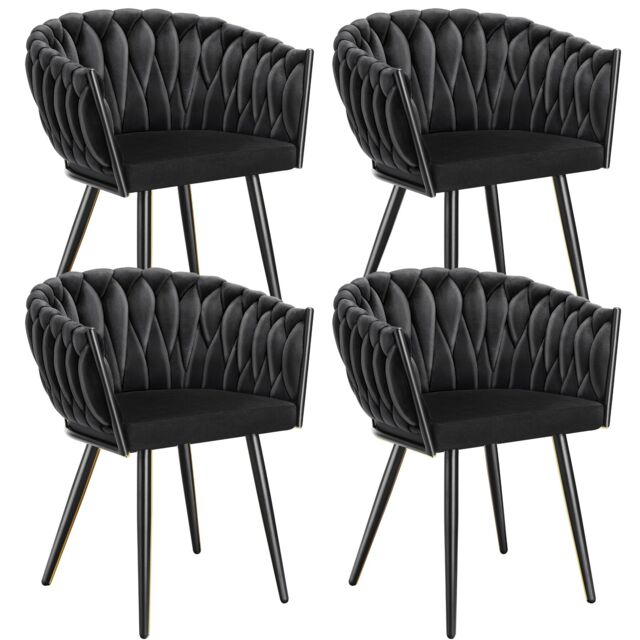 Dining Chair Astano - padded, velvet, knot design, continuous backrest Black black 4