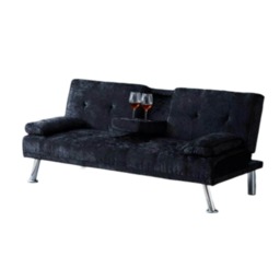 Crush Velvet Clic Clac Luxury Sofa Bed with Drink Cup Holder In Black