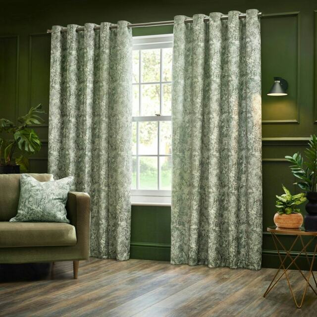 Wylder Nature Bengal Chenille Green Eyelet Curtains (W)117cm x (D)137cm Multi