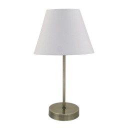 Antique Brass Stick Table Lamp with Ivory Off White Fabric Shade