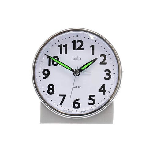 Acctim Micah Alarm Clock, Analogue Display, Non-Ticking, Blue LED Backlight Silver Silver