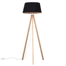 ValueLights Barbro Light Wood Tripod Floor Lamp Black Copper Shade