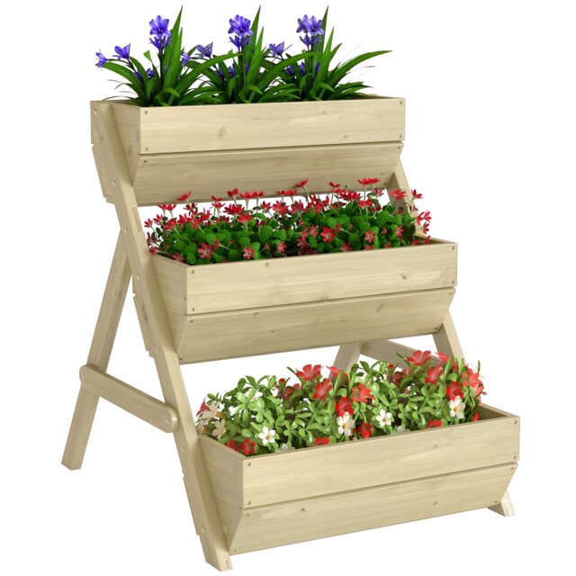 Outsunny 3 Tier Raised Garden Bed Wooden Elevated Planter Box Kit, Green Green Green