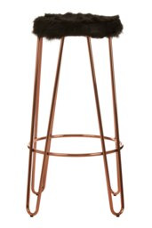 Orsina Rose Gold Metal and Black Faux Fur Bar Stool, Hairpin Round Stool, Plush Fur Stool for Kitchen Counter, Bar