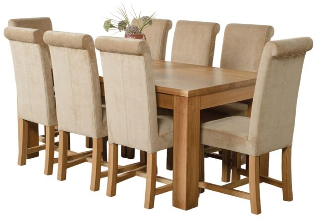 Dakota 182 x 92cm Oak Large Dining Table and 8 Washington Fabric Chairs Brown Beige