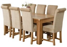 Dakota 182 x 92cm Oak Large Dining Table and 8 Washington Fabric Chairs Brown Beige