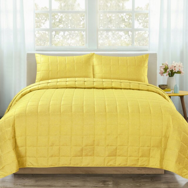 Velosso Nolan Quilted Bedspread Set Yellow Ochre Single