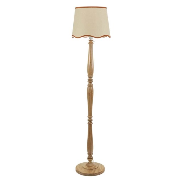 ValueLights Victoria Light Wood Floor Lamp Scallop Rust Trim Shade Brown Orange