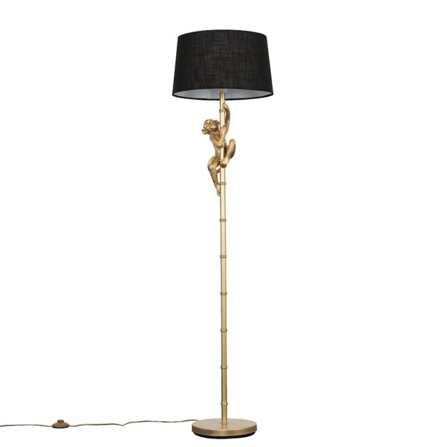 ValueLights George Monkey Gold Floor Lamp Black Shade Black