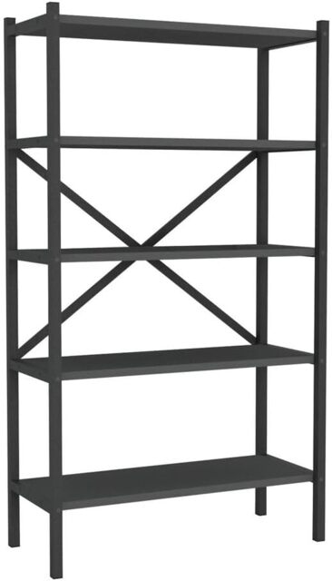 5-Shelf Wood Bookcase Unit With Metal Frame Home Decor Storage and Shelving Multi Anthracite 1