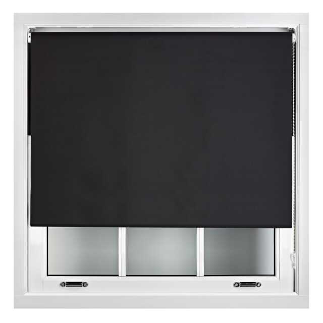 Blackout Roller Blind 115cm Wide x 165cm Long Metal Fittings Black Black