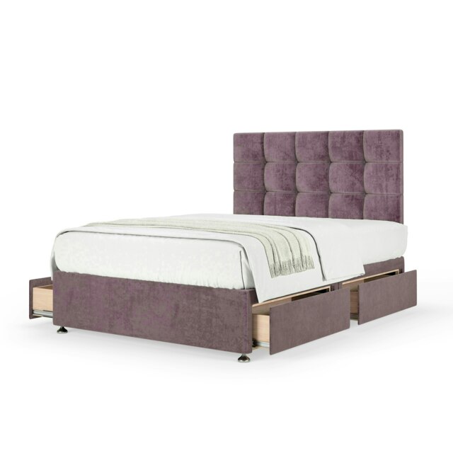Neptune Spring Mauve Naples Velvet 4 Drawer Divan Set And Pearl Headboard Super King