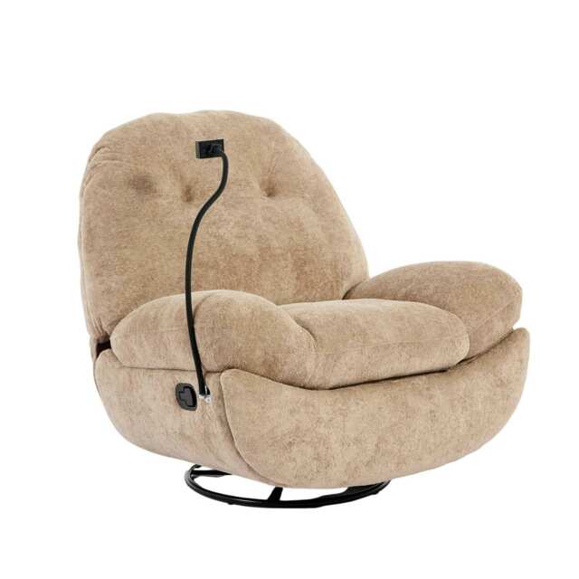 Phoenix Manual Recliner Swivel & Rocker Teddy Boucle Fabric Chair Brown Oatmeal One Size