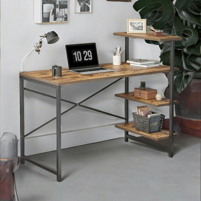Industrial 4 Tier Writing Desk With Steel Frame Brown