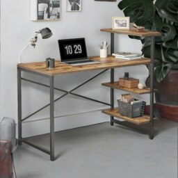 Industrial 4 Tier Writing Desk With Steel Frame Brown