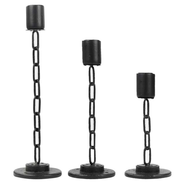 Black Metal Chain Link Design Candle Holder With Wooden Stand Home Decor Black Black Set Of 3 - 1 Of Each