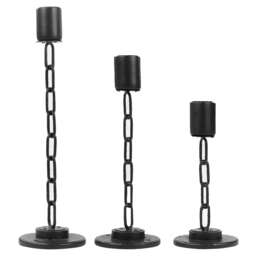 Black Metal Chain Link Design Candle Holder With Wooden Stand Home Decor Black Black Set Of 3 - 1 Of Each
