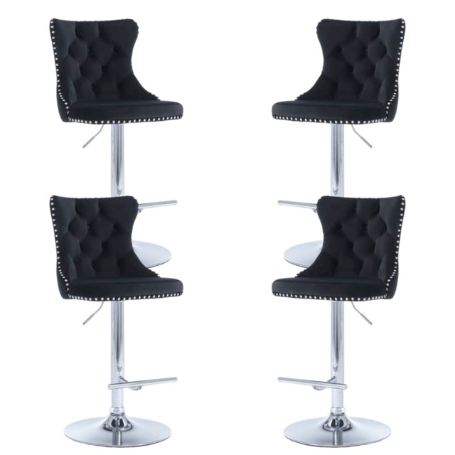 Set of 4 Luxury Velvet Bar Stools with Button Tufted Back