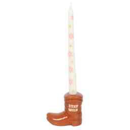 Something Different Cowboy Boot Candle & Holder - White/Red - One Size White Red