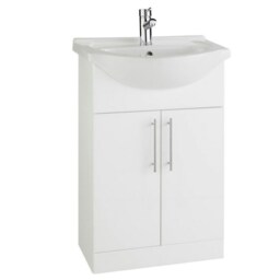 Bathroom 650mm Vanity Unit with Deluxe Basin - Gloss White - (Impact) - Brassware Not Included White White 1