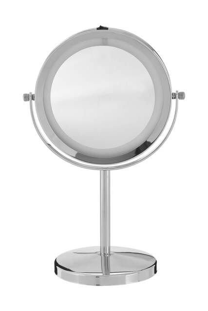 Interiors by Premier Stunning LED Backlit Table Mirror With Sling Stand, Chrome Mirror For Shaving, Dressing Table, Vanity Mirror Silver