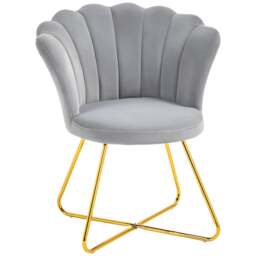 HOMCOM Modern Armchair, Velvet Tufted Accent Chair with Lotus Backrest, Occasional Tub Chair with Steel Legs for Living Room, Bedroom, Grey