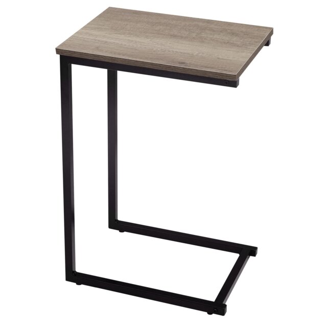 House of Home Side Table C Shaped Metal Modern Rustic Top Black Frame Brown