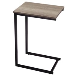 House of Home Side Table C Shaped Metal Modern Rustic Top Black Frame Brown