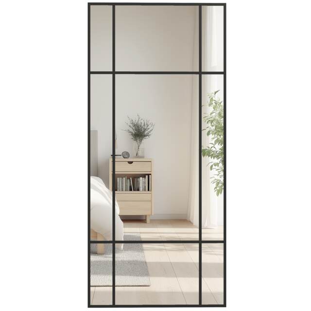 HOMCOM Window Style Vanity Mirror 110 x 50cm Hanging Wall Mirror Black Black Black 110W x 50H x 2D cm