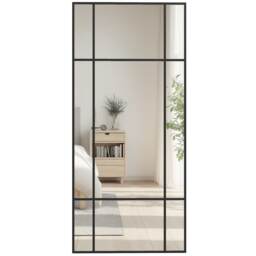 HOMCOM Window Style Vanity Mirror 110 x 50cm Hanging Wall Mirror Black Black Black 110W x 50H x 2D cm
