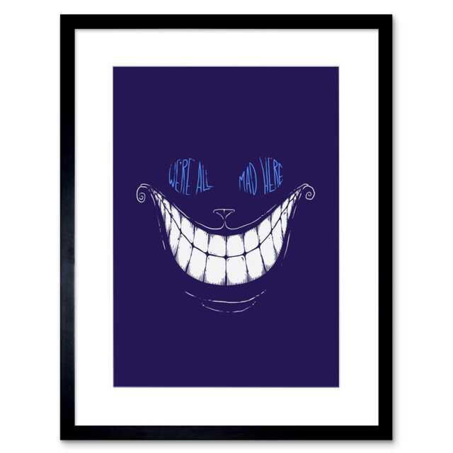 "Cheshire Cat Smile Alice Wonderland 9x7"" Black Framed Wall Art Print"