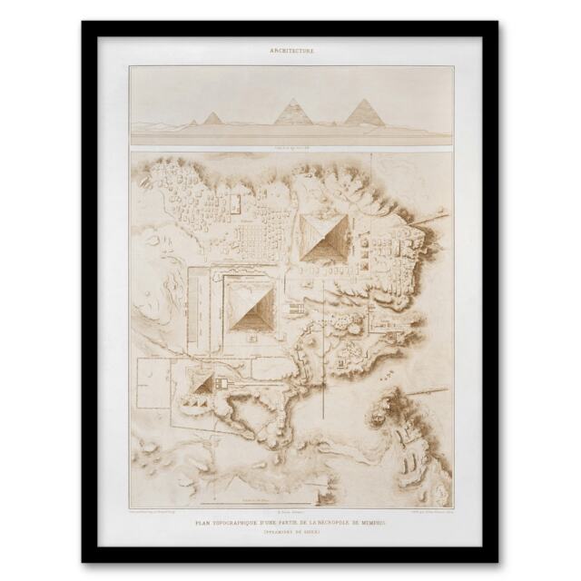 Prisse d'Avennes Giza Pyramids French Topographic Map Framed Wall Art Print A3
