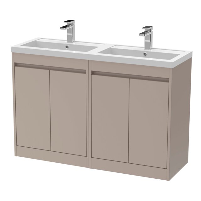 Balterley Chartley Contemporary Floor Standing 4 Door Vanity Basin Unit, Polymarble Basin, 1200mm, Taupe