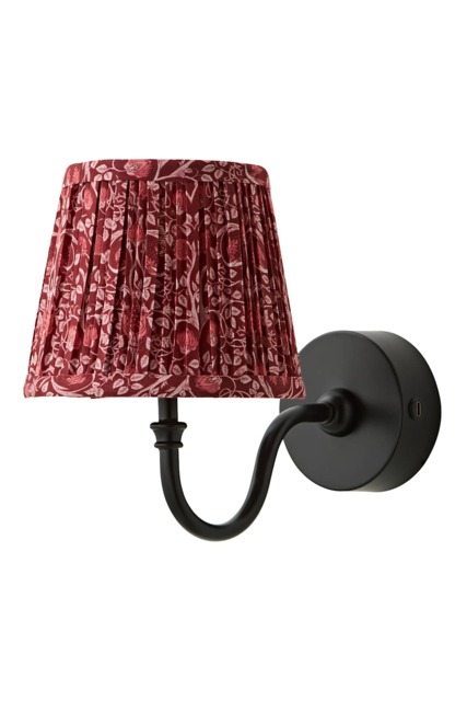 ValueLights Lowe Burgundy Floral Pleat Shade Black Rechargeable Wall Light