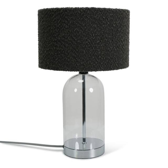 ValueLights Jessy Chrome Metal Table Lamp Charcoal Boucle Shade