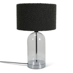 ValueLights Jessy Chrome Metal Table Lamp Charcoal Boucle Shade