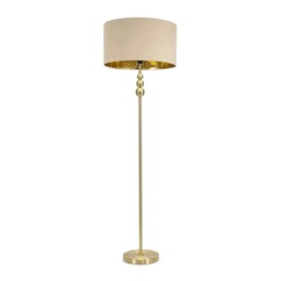 ValueLights Marissa Beige and Metallic Gold Shade Brushed Gold Stacked Floor Lamp and Bulb