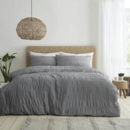 Catherine Lansfield Seersucker King Duvet Cover Set Grey