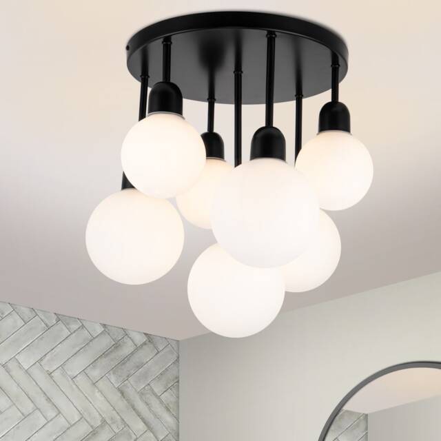 COSYLYTE Broome Bathroom Light 7 Modern Opal Glass Ceiling Light - Matt Black Black 1