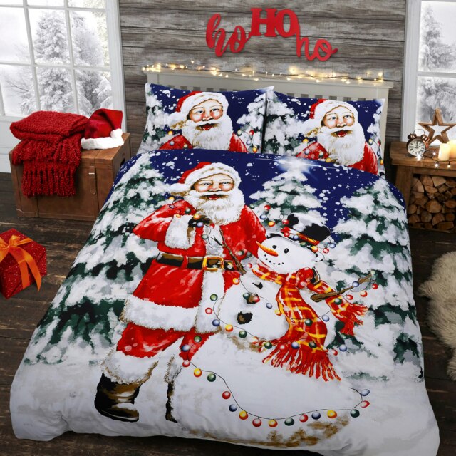 Velosso Santa Xmas Lights Printed Cotton Blend Duvet Cover and Pillowcase Set Red Double