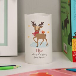 Personalised Christmas Reindeer LED Candle Cream
