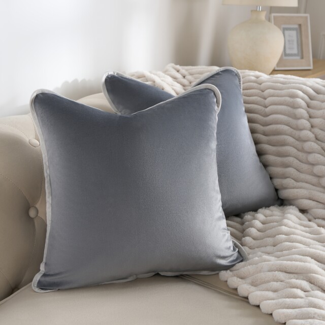OHS 2 x Piped Edge Matte Velvet Cushion Covers Square Pillowcases Grey Charcoal 45 x 45 cm