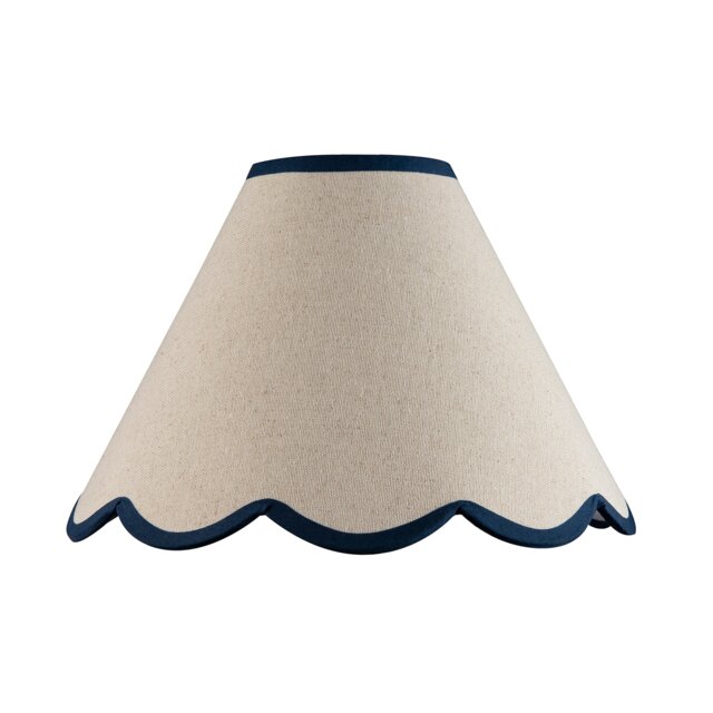 "Scallop Edge Natural Textured Linen Coolie Lamp Shade with Navy Trims Blue 12"""