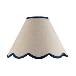 "Scallop Edge Natural Textured Linen Coolie Lamp Shade with Navy Trims Blue 12"""