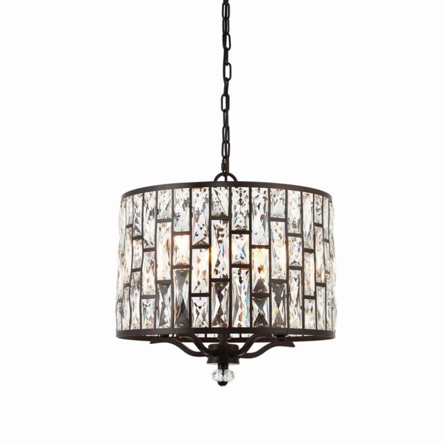 Belle 5 Light Ceiling Pendant Dark Bronze, Clear Crystal, E14