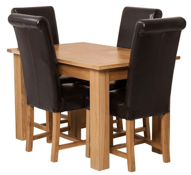 Hampton 120-160cm Oak Extending Dining Table & 4 Washington Leather Chairs Brown Brown