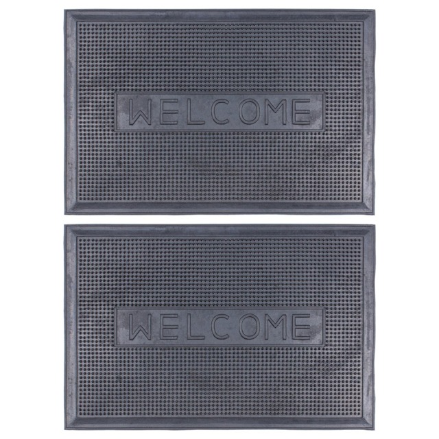 Nicola Spring 2x Heavy Duty Door Mats - 60 x 40cm - Welcome - Rubber Indoor Outdoor Floor Mat Dirt Trapper Rug Non Slip Doormat